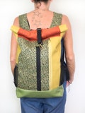 RollTop backpack color blocking, roll up backpack material mix, colorful foldover backpack bag with laptop compartment, diaper backpack