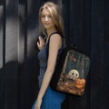 Vintage Halloween Backpack ? Cute Ghost and Pumpkin Design for School | Stylish Water-Resistant Bag with Spooky Woods Theme