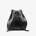Black Leather 3-in-1 Bucket Bag with Woven Look - Versatile and Stylish