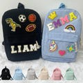 Custom Name Corduroy Backpack, Personalized Chenille Letter Name Patch School Bag, Birthday Gift For Kids and Toddlers Gift
