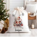 Vintage Santa Claus Name Personalised Christmas Santa Sack, Gift Sack, Present Bag, Size XS S M L or XL, Natural Red Grey Navy Grey Black