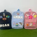 Custom Corduroy Patch Backpack: Personalized Chenille Name and patch School Bag for Kids and Toddlers