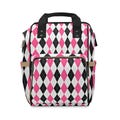 Pink and Black Argyle Pattern Multifunctional Diaper Backpack