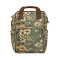 Cottagecore Floral Diaper Bag, Vintage Botanical Backpack, Multifunctional Bag, Organizer, Mom Travel Tote, Multifunctional Diaper Backpack