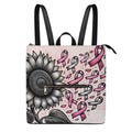 Sunflower Breast Cancer Awareness Women's Waterproof PU Leather Backpack, Anti-Theft Satchel Bag. Zippered backpack. Gift Idea.