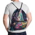 Sleepy Garden Drawstring Backpack, Birthday Gifts for Her, Custom Drawstring Bag, Weekender Bag, Flower Design