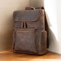 18 Inch Leather laptop Backpack Hipster Backpack Vintage Backpack Cowhide leather backpack Hiking backpack for Bikers Brown Christmas Gift