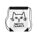 Fakin' It 'Til I'm Makin' It Cat Bag, Minimalist Cartoon Design Drawstring Bag