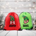 Personalized Christmas Drawstring Bag Xmas Party Favor Bag Custom Name Santa Sack Backpack Elf Kid Holiday Stocking Bag
