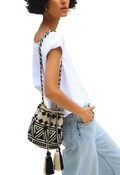 Wayuu bag medium size beige and black design handmade exclusive original bag Colombian mochila crochet shoulder bag nature inspired tassels