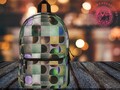 Backpack Geometric Pattern Backpack Retro Circle & Square Design Abstract Art SchoolBagBOHO bag Unique Gift retro-futuristicdistressedgrunge