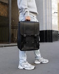 Leather mens office backpack, black laptop haversack, work rucksack, everyday knapsack, minimalist daypack, christmas gift for him