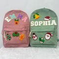 Personalized Christmas Corduroy Backpack, Custom Letter Patch Backpack, School Bag for Kids, Christmas Gift