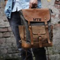 Personalized  leather Backpack, Office Backpack Laptop Backpack, Leather and Waxed Canvas, Travel backpack, School backpack, Gift for him