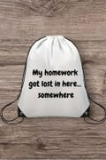 Homework Drawstring Backpack, Gym Backpack, Nylon Bag, Quirky Funny Gift Present, Sport, Team, Baseball, Basketball, Football, Students