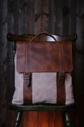 Handmade Leather Canvas Backpack / Vintage Vertical Backpack / Leather Anniversary Gift / Leather Canvas Knapsack / Handmade Leather Gifts