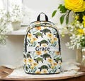 Pretty Floral Turtles Artful Print, Monogram Personalized Full Size Nylon Backpack, Travel Overnight School Laptop Backpack, Turtle Bag Gift
