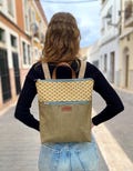 Mustard printed city front pocket backpack