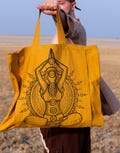 Abheda Yoga Bag | Handmade Yellow Tote Bag with Chakra Symbol Design, Eco-Friendly Canvas Bag, Boho Tote Bag ,yoga tote bag