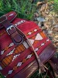 Unique Handmade Leather Backpack with Authentic Amazigh Rug | Stylish Boho Travel Bag | Durable and Elegant Multi-Use Backpack"