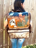 UFO Western Style Hand Tooled Leather and Cowhide Backpack