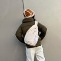 Cream Color Quilted Sling Bag, Light Beige Backpack with Hidden Pocket, White Nylon Sling for Women with Bottle Holder and Adjustable Strap