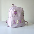 Custom Toddler Backpack Purple with Chenille Letter Patch Preschool Backpack Small Toddler Book Bag Daycare School Bag for Kids