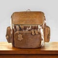 BOOT STITCH COWHIDE Backpack | Western Diaper Bag Distressed Leather Bag | Cowboy Real Hair-on Hide Fur Western Shoulder Bag Rustic Rucksack