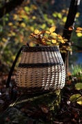 Backpack, hood, wicker and leather harvest, basket, backpack, harvest