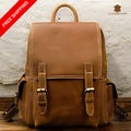 Handcrafted Top Grain Leather Backpack Weather Resistant Hiking Bag Unisex Vintage Laptop Backpack for Women Men Travel Everyday Use