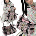 Pink Cross Plaid Schoolbag/Shoulder Bag, Cute Mini Backpack, Harajuku Backpack, Retro Bag, Lolita Bag, Y2K Accessories, Kawaii Bag  C106
